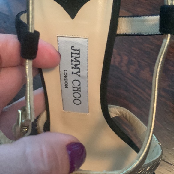 Jimmy Choo size 37 1/2 black suede and gold shoes - Picture 2 of 8